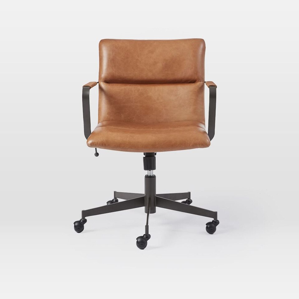 Cooper MidCentury Leather Swivel Office Chair West Elm UK